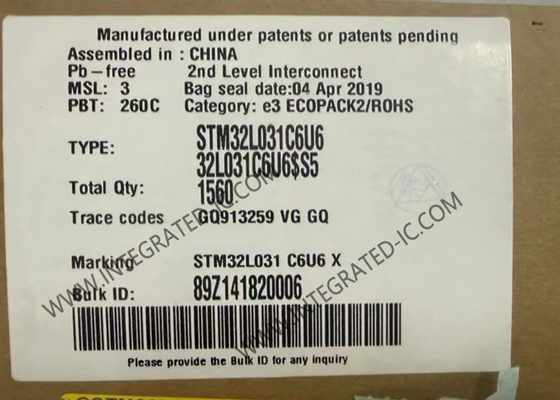 STM32L031C6U6 وحدة التحكم الدقيقة MCU 32 بت MCU 32KB Flash ARM وحدة التحكم الدقيقة UFQFN48