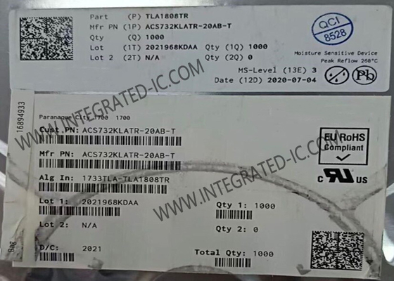 ACS732KLATR-20AB-T أجهزة استشعار IC عرض النطاق الترددي 1MHz أجهزة استشعار تيار معزولة كهربائياً مع الكشف عن خطأ التيار الزائد