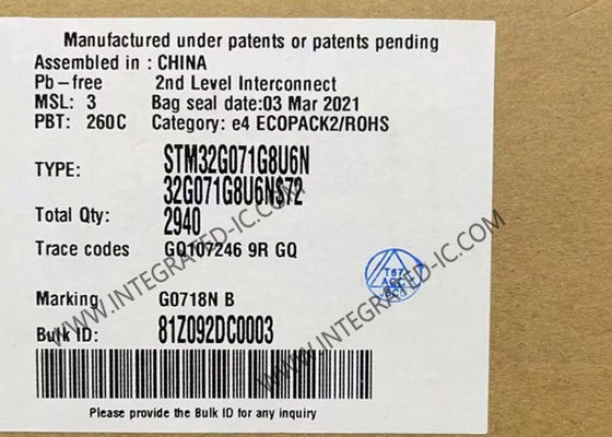 STM32G071G8U6N وحدة التحكم الدقيقة MCU الذراع 32 بت قشرة-M0+ وحدة التحكم الدقيقة UFQFPN-28 وحدة التحكم الدقيقة عالية الأداء