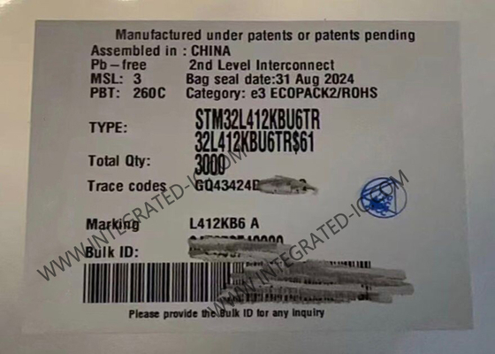 وحدة تحكم دقيقة STM32L412KBU6TR MCU عالية الأداء 32 بت 80 ميجاهرتز ARM Cortex-M4 MCU