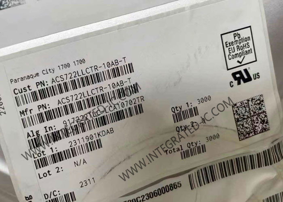 ACS722LLCTR-10AB-T جهاز استشعار IC 10A جهاز استشعار تيار معزول بالكهرباء بدقة عالية IC