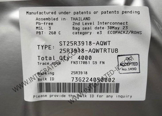 شريحة دائرة متكاملة ST25R3918-AQWT، جهاز إرسال واستقبال NFC متعدد الأغراض