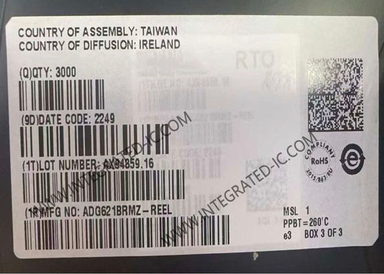 شريحة الدائرة المتكاملة ADG621BRMZ، مفتاح SPST مزدوج IC مع حزمة MSOP ذات 10 أطراف، مزود طاقة فردي من 2.7 فولت إلى 5.5 فولت ومزود طاقة مزدوج ±2.7 فولت إلى ±5.5 فولت