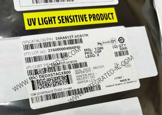 24AA512T-I/CS17K 512Kbit 1.7V إلى 5.5V 400 kHz شريحة IC الذاكرة EEPROM متسلسلة مع واجهة I2C