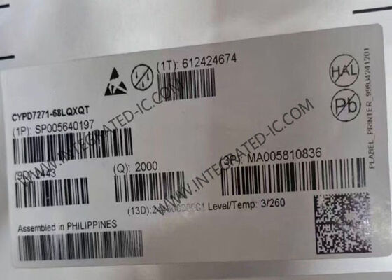 شريحة الدائرة المتكاملة CYPD7271-68LQXQT، منفذ USB-C مزدوج، توصيل الطاقة، ووحدة تحكم DC-DC