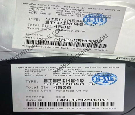 شريحة الدائرة المتكاملة STSPIN840، مشغل محرك تيار مستمر مزدوج مدمج بفرشاة، مع تيار خرج 1.5 أمبير وجهد تشغيل من 7 فولت إلى 45 فولت