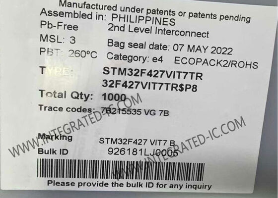 STM32F427VIT7TR وحدة التحكم الدقيقة MCU 32-Bit 180MHz ARM Cortex-M4 مع ذاكرة فلاش 2MB