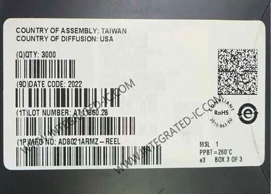 AD8021ARMZ رقاقة الدوائر المتكاملة مضخم سرعة عالية منخفضة الضوضاء مع عرض النطاق الترددي المكتسب 1 GHz لأنظمة 16 بت