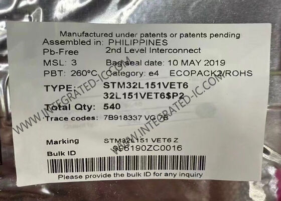 STM32L151VET6 وحدة التحكم الدقيقة MCU قوة فائقة منخفضة ARM Cortex-M3 32-Bit 512 kB ذاكرة فلاش 32MHz MCU