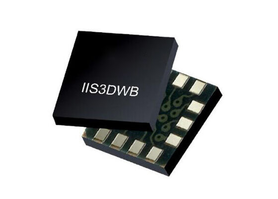 مستشعر IIS3DWB IC مستشعر الاهتزاز الرقمي ثلاثي المحور مع عرض النطاق الترددي فائق الواسع ضوضاء منخفضة ومدى درجة حرارة موسع