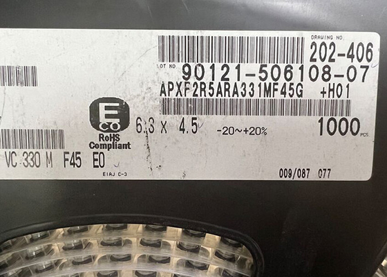 APXF2R5ARA331MF45G رقاقة الدائرة المتكاملة 330 فائق التوهج مكثفات بوليمر الألومنيوم 12mOhm