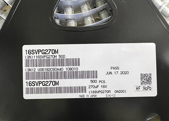 16SVPG270M رقاقة دائرة متكاملة مكثفات بوليمر الألومنيوم 270 درجة فهرنهايت شعاعي SMD