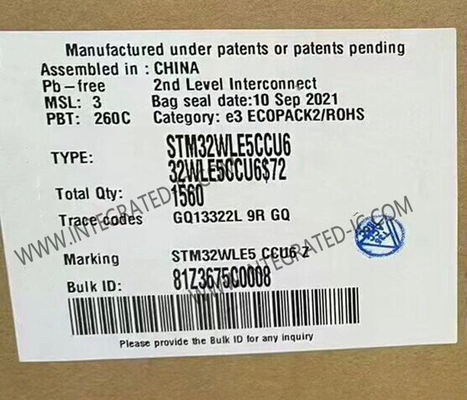 STM32WLE5CCU6 256 كيلو بايت فلاش RF جهاز الإرسال والاستقبال IC 48-UFQFN سطح جبل