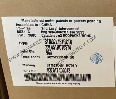 STM32L451RCT6 وحدة التحكم الدقيقة MCU 32Bit وحدة التحكم الدقيقة ذات النواة الواحدة 80MHz وحدة التحكم الدقيقة المدمجة