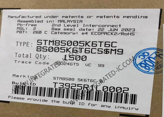 وحدة تحكم STM8S005K6T6C الدقيقة MCU 8 بت IC وحدة تحكم دقيقة 8 بت خط القيمة السائدة 8 بت MCU