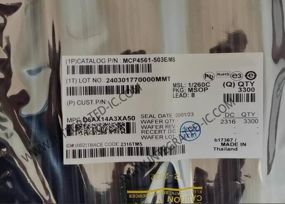 شريحة الدائرة المتكاملة MCP4561-503E/MS مقياس جهد رقمي 8 بت مقياس جهد رقمي واحد