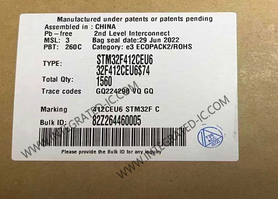 STM32F412CEU6 وحدة التحكم الدقيقة MCU 100MHz وحدة التحكم الدقيقة 32Bit IC UFQFPN48 وحدة التحكم الدقيقة المدمجة