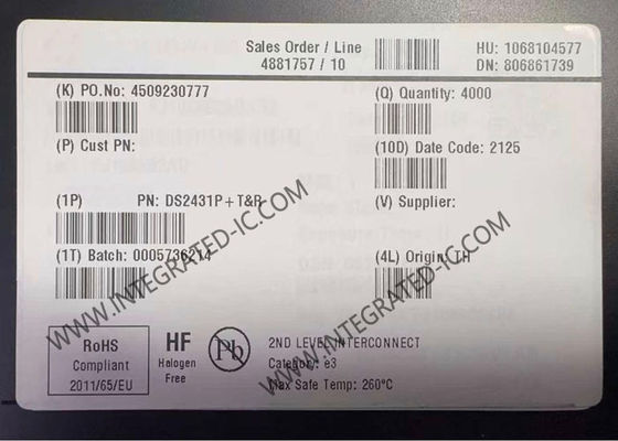 DS2431P شريحة ذاكرة EEPROM أحادية السلك 1024 بت مع حزمة TSOC-6 وتنظيم 256 × 4
