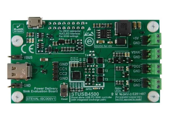 STEVAL-ISC005V1 الحلول المدمجة STUSB4500 لوحة تقييم وحدة التحكم في توصيل الطاقة USB