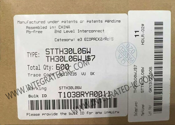 شريحة الدوائر المتكاملة STTH30L06W 600V 30A مبرر التعافي السريع للغاية DO-247-2 الحزمة