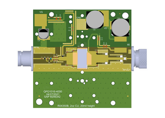 لوحة تقييم ترانزستور RF GaN المنفصلة المطابقة مسبقًا بقدرة 500 واط، حلول QPD1016EVB01 المدمجة
