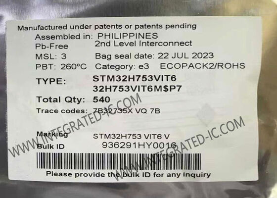 STM32H753VIT6 وحدة التحكم الدقيقة MCU 480MHz قشرة الذراع مع 2 وحدة تحكم CAN في حزمة 100 LQFP