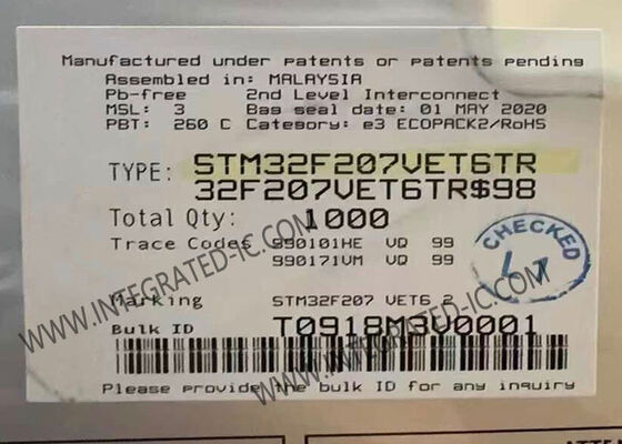 وحدة تحكم دقيقة STM32F207VET6TR MCU ARM Cortex-M3 بتردد 120 ميجاهرتز وذاكرة فلاش 512 كيلوبايت في حزمة 100-LQFP