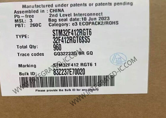 STM32F412RGT6 100 ميجا هرتز 1 ميجا بايت FLASH 64-LQFP Surface Mount Microcontrollers IC