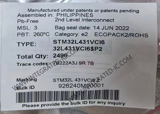 STM32L431VCI6 وحدة التحكم الدقيقة MCU ARM وحدة التحكم الدقيقة 80MHz وحدة التحكم الدقيقة المدمجة UFBGA100