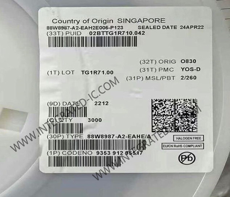 88W8987-A2-EAHE وحدة الاتصالات اللاسلكية المتكاملة للغاية 2.4/5 GHz Wi-Fi ذات النطاق المزدوج 5 و BT رقاقة واحدة