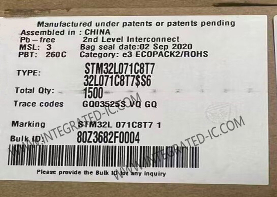 وحدة التحكم الدقيقة STM32L071C8T7 ما يصل إلى 32 ميغاهرتز STM32 وحدة التحكم الدقيقة ذات الطاقة المنخفضة للغاية LQFP-48